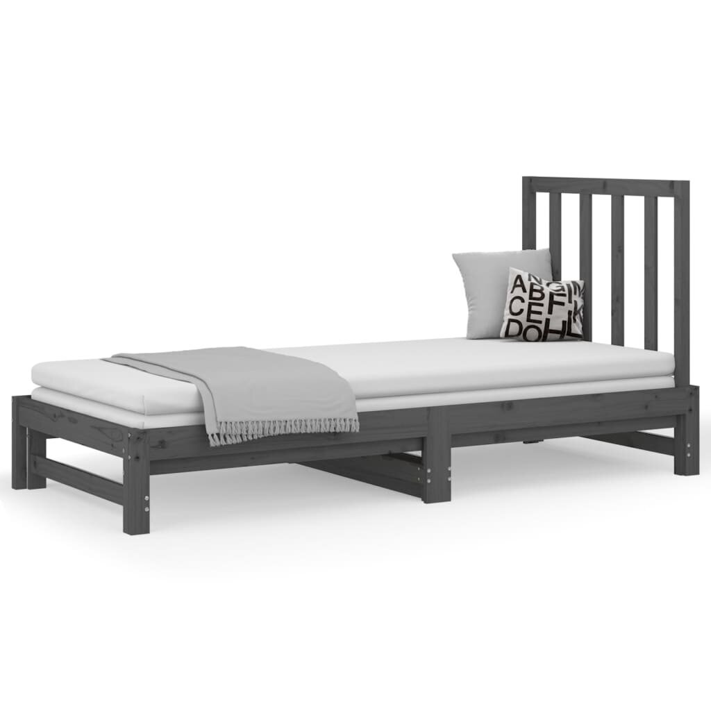 Ištraukiama lova, Pušies medienos masyvas, 2x(90x200)cm, pilka kaina ir informacija | Lovos | pigu.lt