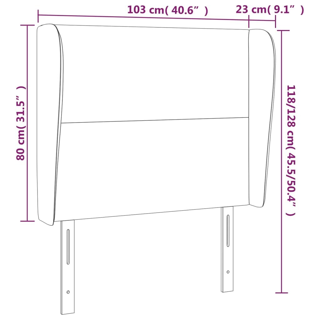 vidaXL Galvūgalis su auselėmis, pilkas, 103x23x118/128cm, aksomas kaina ir informacija | Lovos | pigu.lt