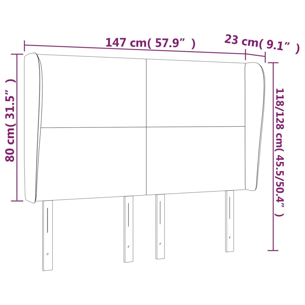 vidaXL Galvūgalis su auselėmis, pilkas, 147x23x118/128cm, aksomas kaina ir informacija | Lovos | pigu.lt