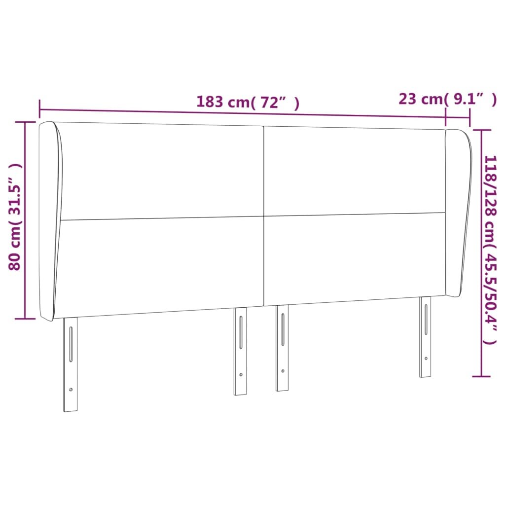 vidaXL Galvūgalis su auselėmis, pilkas, 183x23x118/128cm, aksomas kaina ir informacija | Lovos | pigu.lt