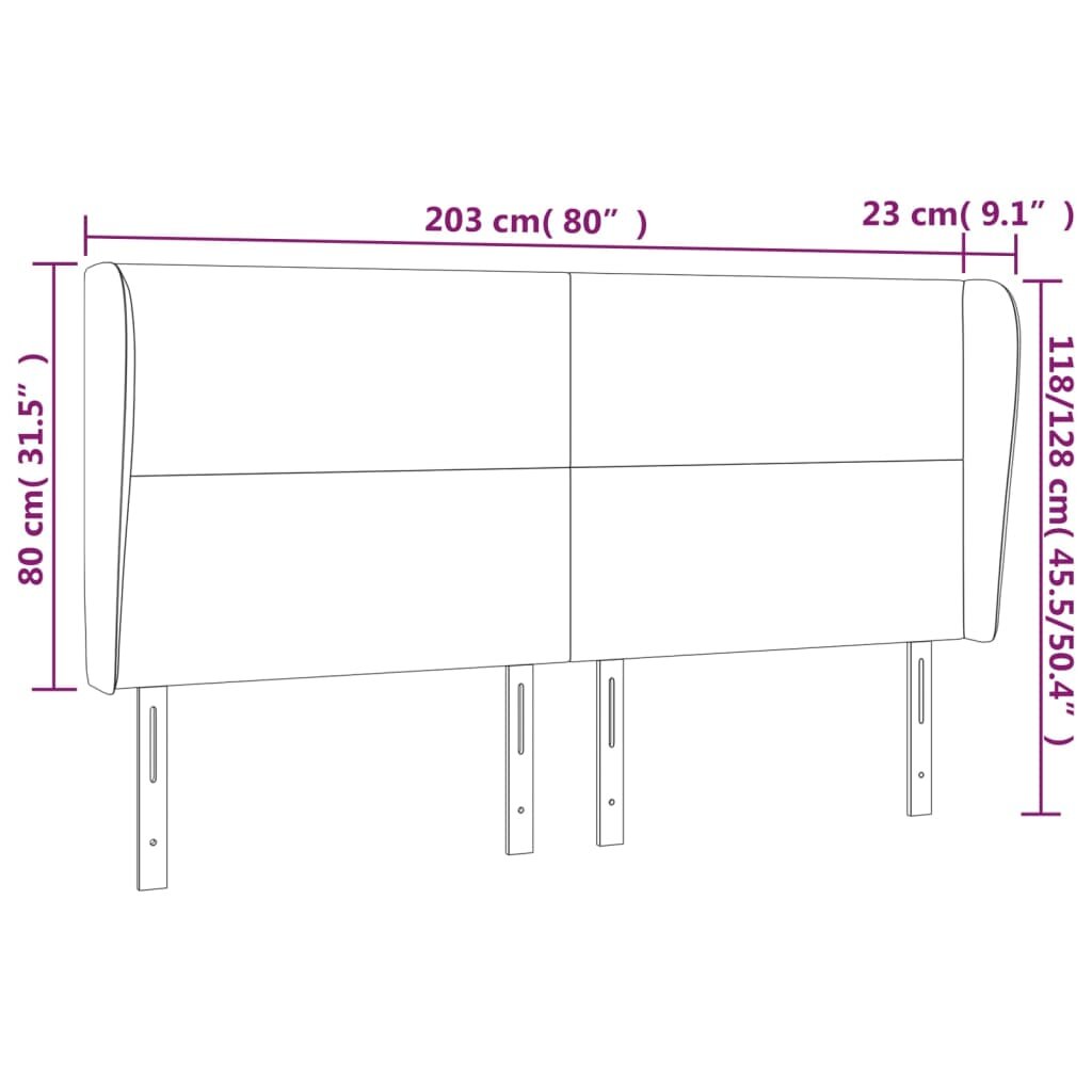 vidaXL Galvūgalis su auselėmis, pilkas, 203x23x118/128cm, aksomas kaina ir informacija | Lovos | pigu.lt