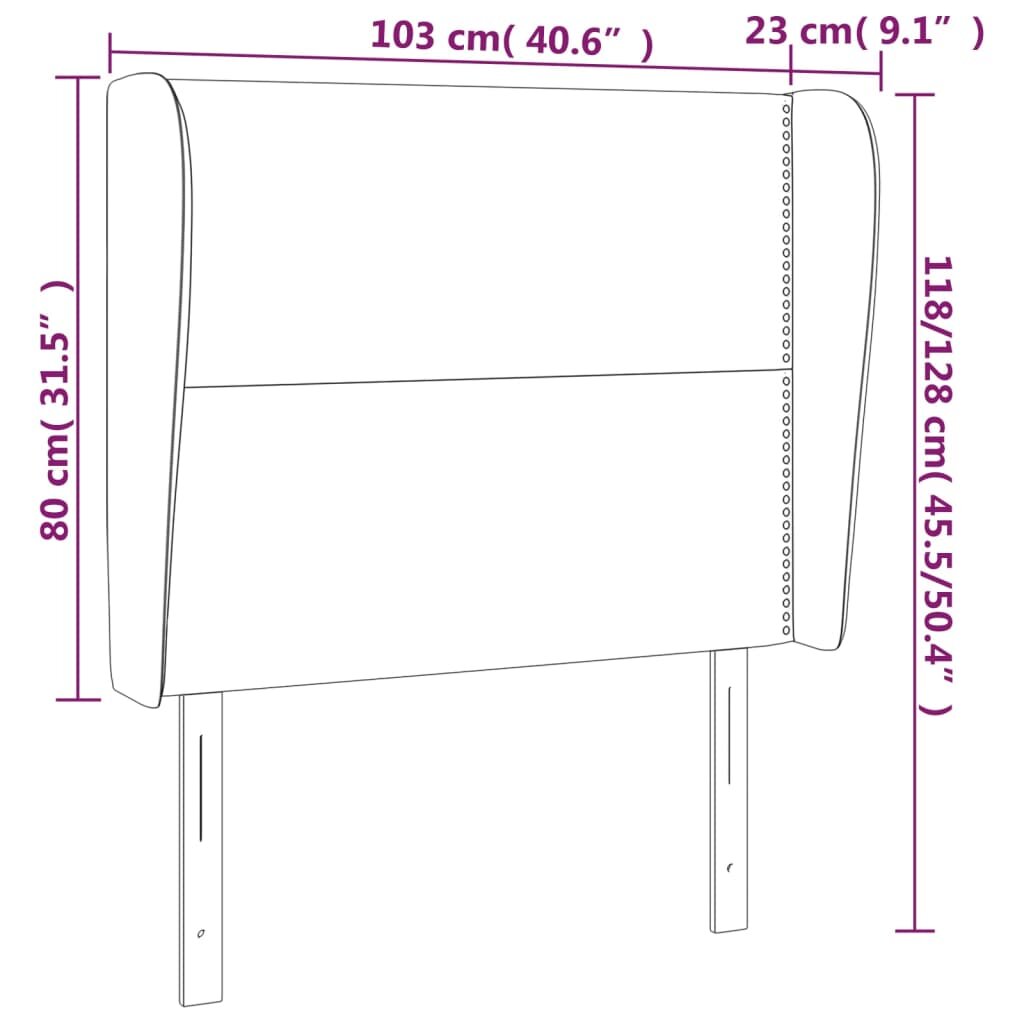 vidaXL Galvūgalis su auselėmis, pilkas, 103x23x118/128cm, aksomas kaina ir informacija | Lovos | pigu.lt