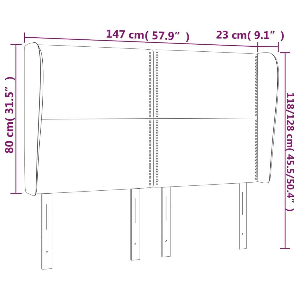 vidaXL Galvūgalis su auselėmis, pilkas, 147x23x118/128cm, aksomas kaina ir informacija | Lovos | pigu.lt