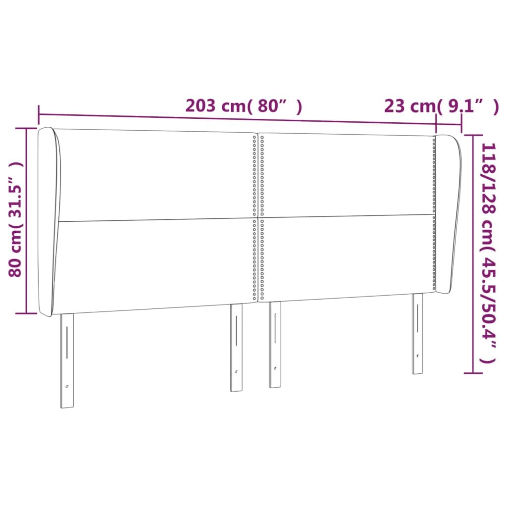 vidaXL Galvūgalis su auselėmis, pilkas, 203x23x118/128cm, aksomas kaina ir informacija | Lovos | pigu.lt