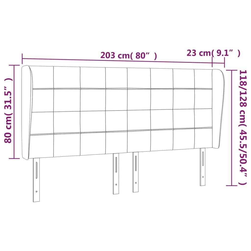 vidaXL Galvūgalis su auselėmis, rudas, 203x23x118/128cm, audinys цена и информация | Lovos | pigu.lt