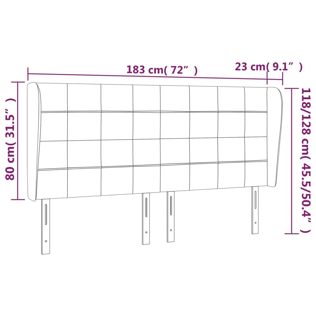 vidaXL Galvūgalis su auselėmis, mėlynas, 183x23x118/128cm, aksomas kaina ir informacija | Lovos | pigu.lt