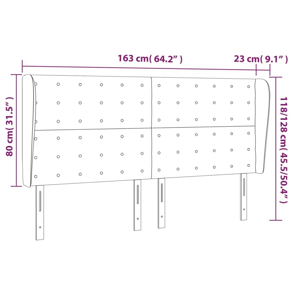 vidaXL Galvūgalis su auselėmis, baltas, 163x23x118/128cm, dirbtinė oda kaina ir informacija | Lovos | pigu.lt