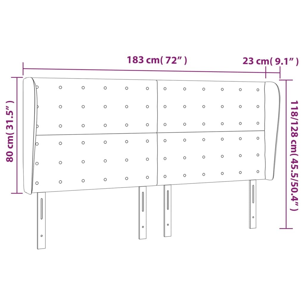 vidaXL Galvūgalis su auselėmis, juodas, 183x23x118/128cm, netikra oda kaina ir informacija | Lovos | pigu.lt