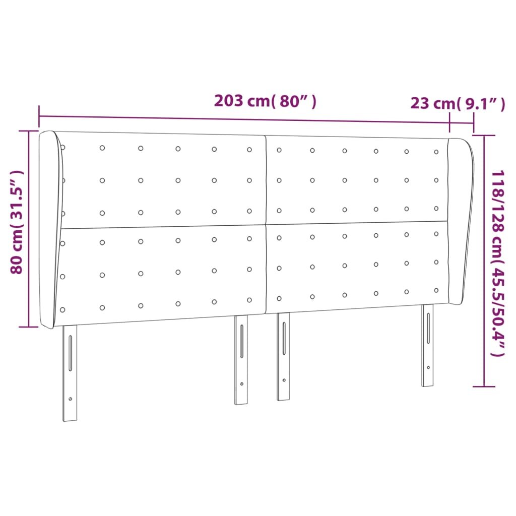 vidaXL Galvūgalis su auselėmis, juodas, 203x23x118/128cm, dirbtinė oda kaina ir informacija | Lovos | pigu.lt