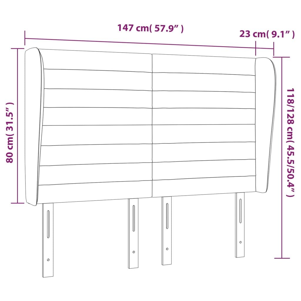 vidaXL Galvūgalis su auselėmis, pilkas, 147x23x118/128cm, aksomas цена и информация | Lovos | pigu.lt