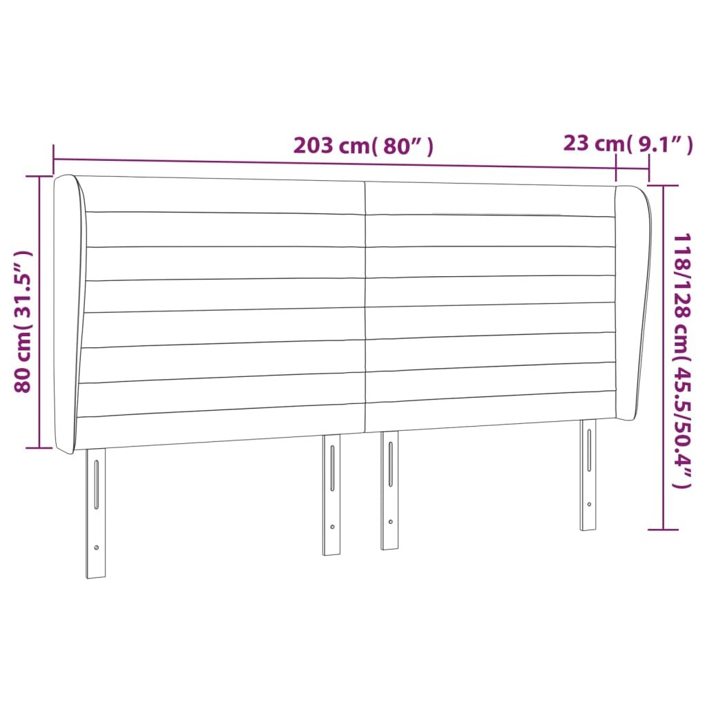 vidaXL Galvūgalis su auselėmis, pilkas, 203x23x118/128cm, aksomas kaina ir informacija | Lovos | pigu.lt