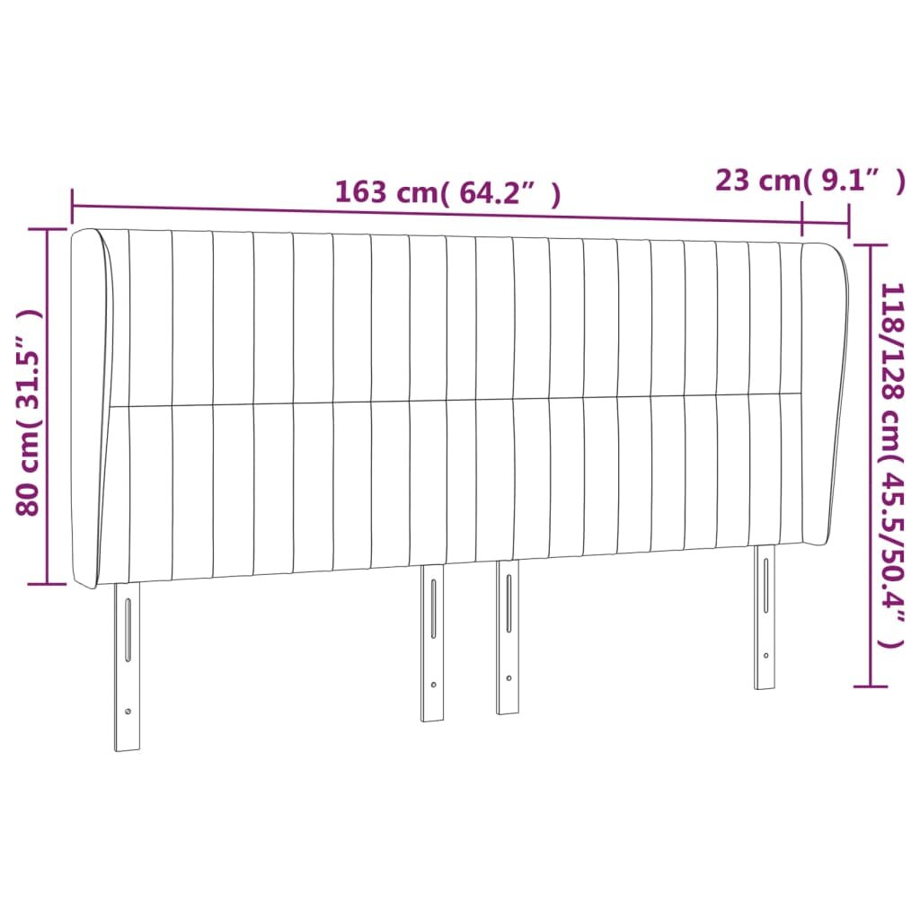 vidaXL Galvūgalis su auselėmis, pilkas, 163x23x118/128cm, aksomas kaina ir informacija | Lovos | pigu.lt