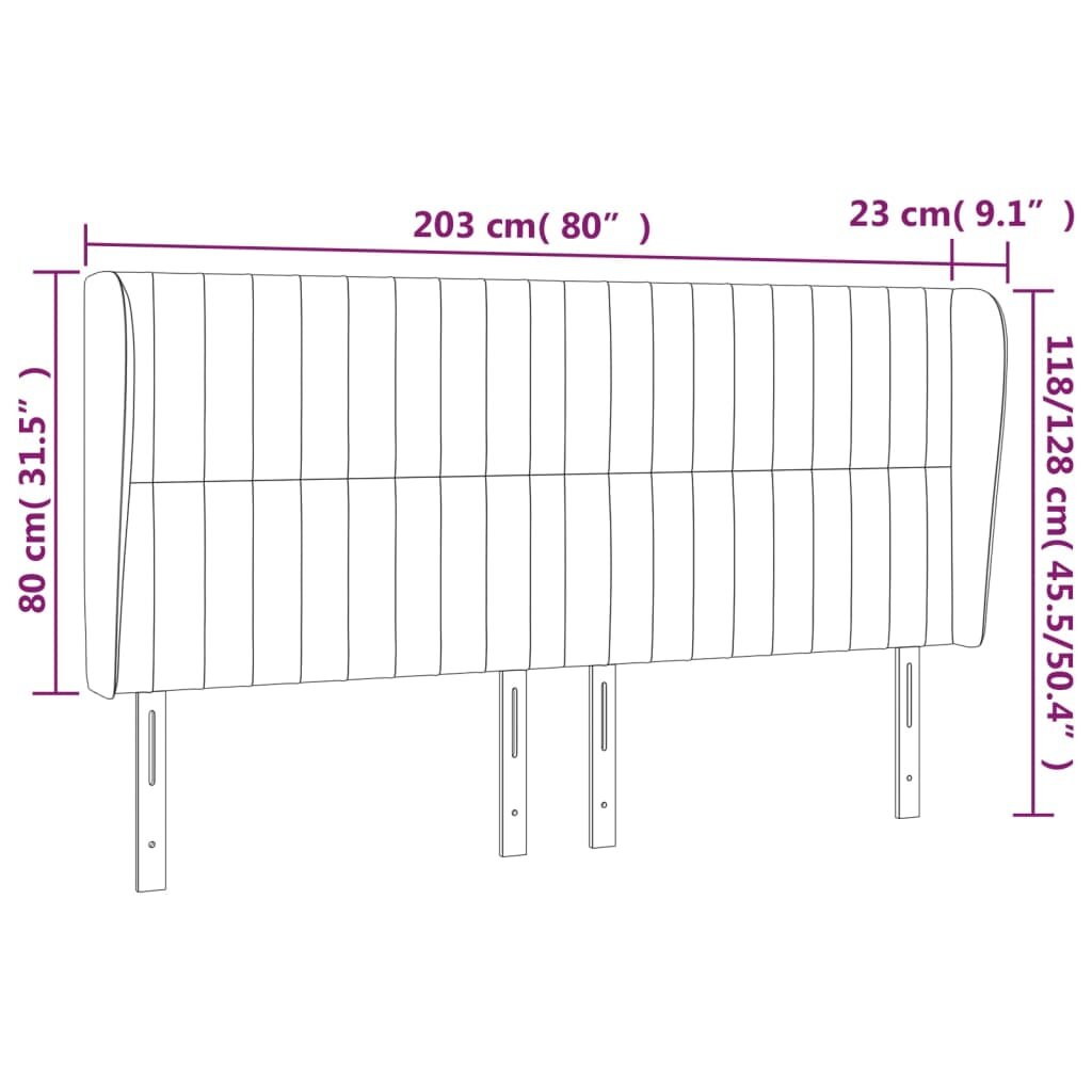 vidaXL Galvūgalis su auselėmis, juodas, 203x23x118/128cm, aksomas цена и информация | Lovos | pigu.lt