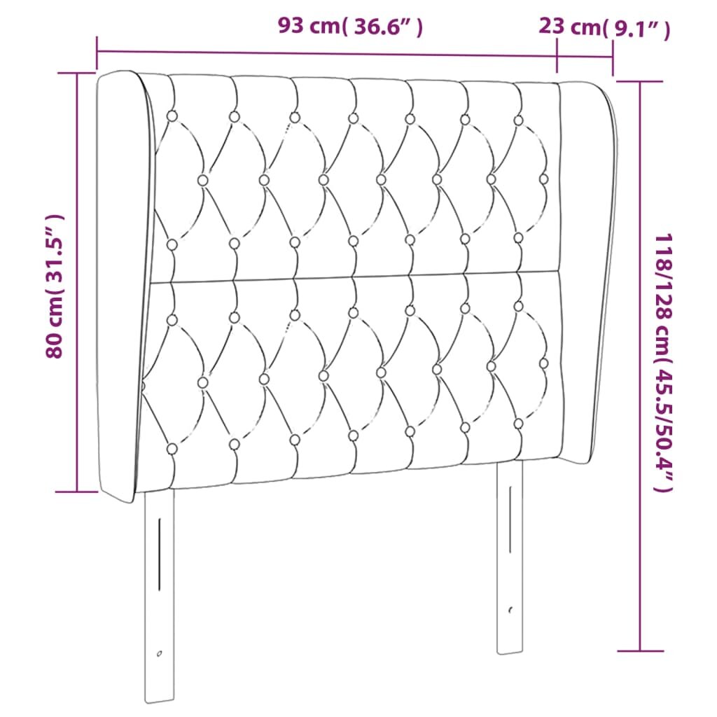 Galvūgalis su auselėmis, pilkas, 93x23x118/128cm, aksomas kaina ir informacija | Lovos | pigu.lt