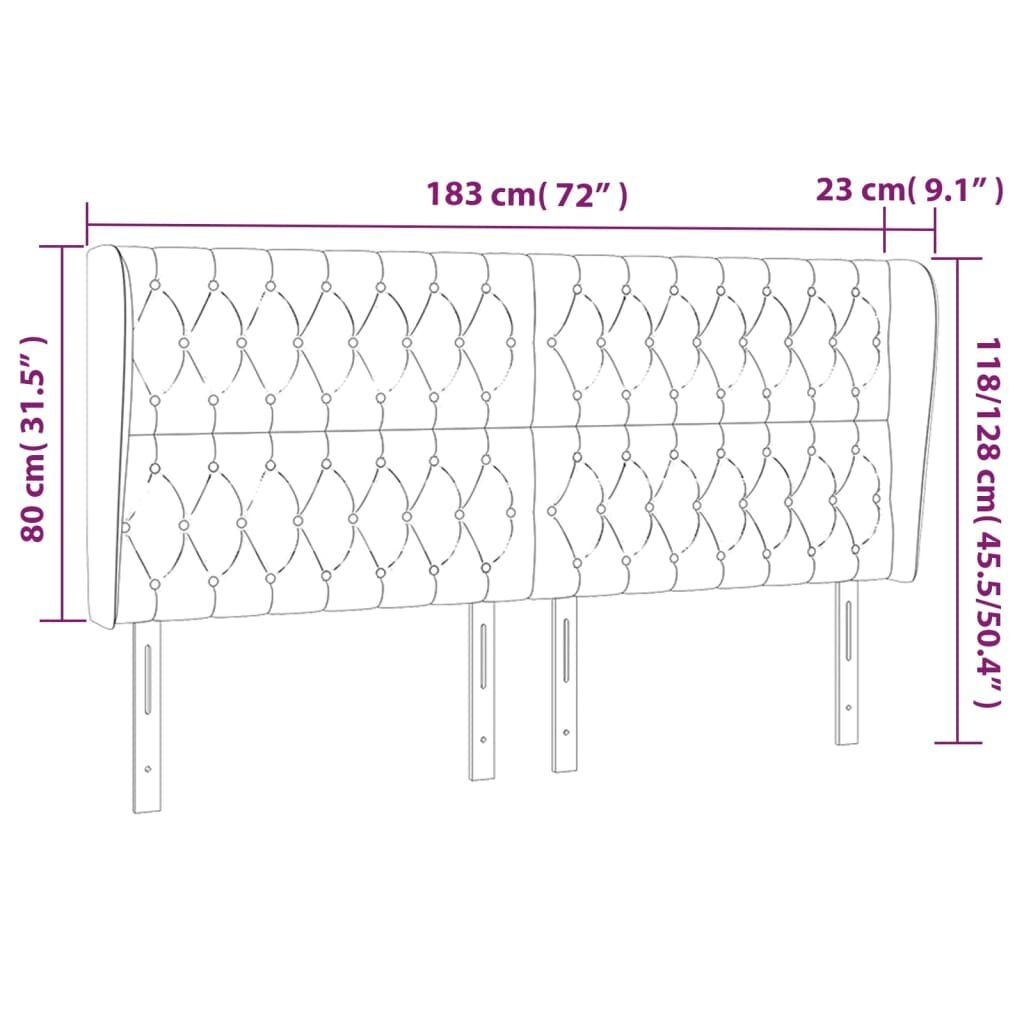 vidaXL Galvūgalis su auselėmis, žalias, 183x23x118/128cm, aksomas kaina ir informacija | Lovos | pigu.lt