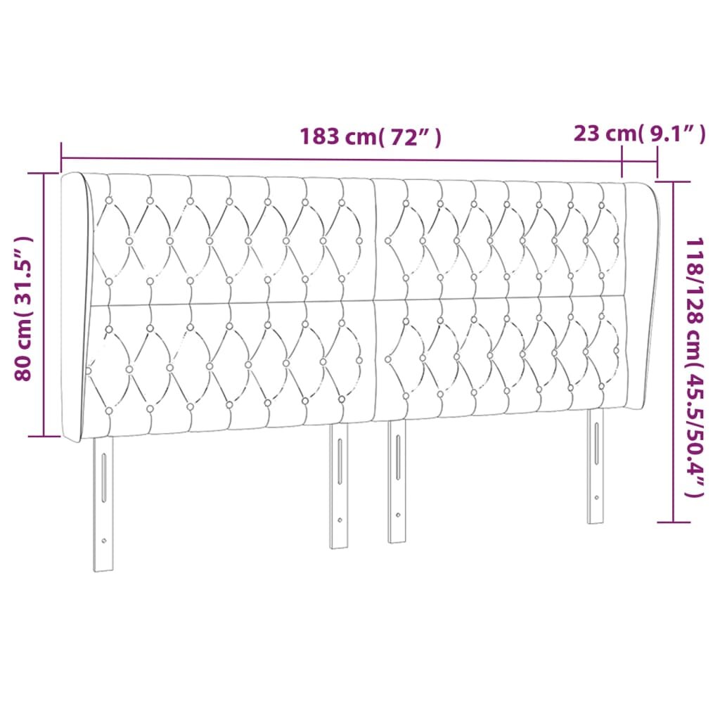 vidaXL Galvūgalis su auselėmis, rožinis, 183x23x118/128cm, aksomas kaina ir informacija | Lovos | pigu.lt