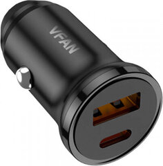 Vipfan C03 car charger, USB + USB-C, 20W, PD + QC 3.0 (black) цена и информация | Зарядные устройства для телефонов | pigu.lt