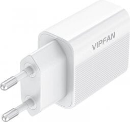 Network charger Vipfan E01, 1x USB, 2.4A + USB-C cable (white) цена и информация | Зарядные устройства для телефонов | pigu.lt