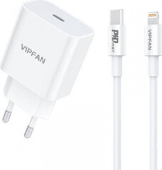 Wall charger Vipfan E04, USB-C, 20W, QC 3.0 + Lightning cable (white) цена и информация | Зарядные устройства для телефонов | pigu.lt