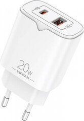 Vipfan E08 network charger, USB + USB-C, 20W PD + QC 3.0 (white) цена и информация | Зарядные устройства для телефонов | pigu.lt