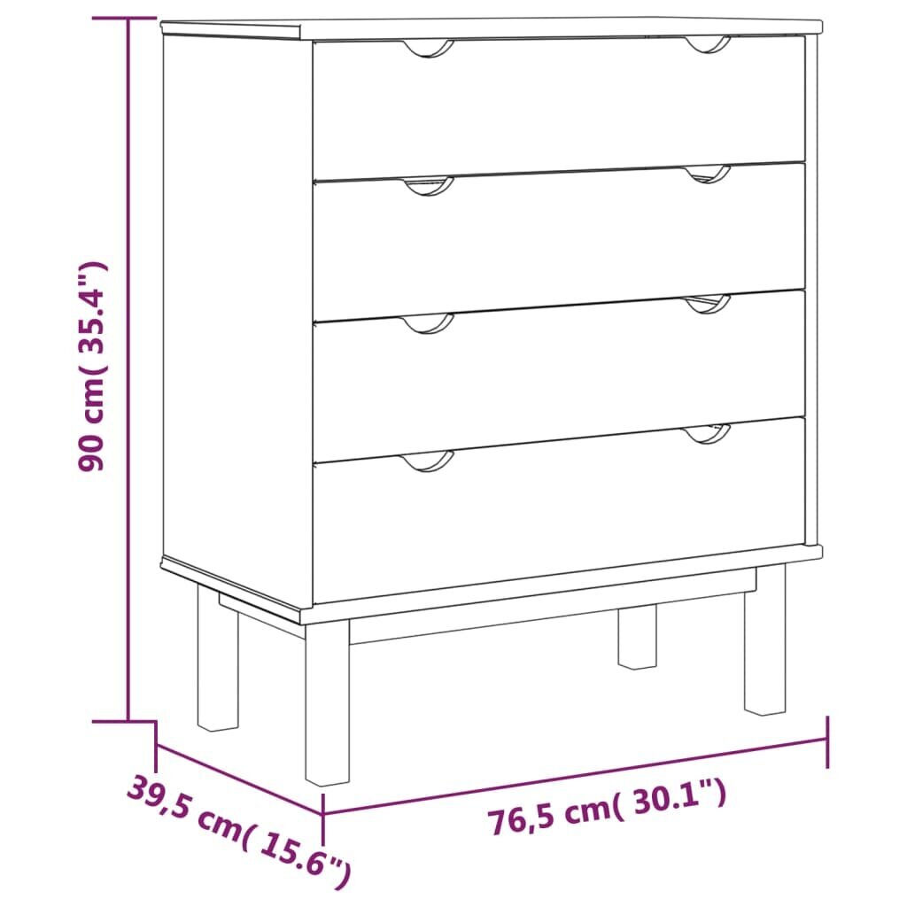 Spintelė su stalčiais, Pušies medienos masyvas, 76,5x39,5x90cm, ruda/balta kaina ir informacija | Svetainės spintelės | pigu.lt