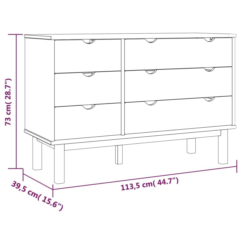 Spintelė su stalčiais, ruda ir pilka, 113,5x39,5x73cm, pušis kaina ir informacija | Komodos | pigu.lt