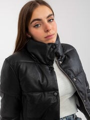 черный короткий пуховик из экокожи со стежкой цена и информация | Женские куртки | pigu.lt
