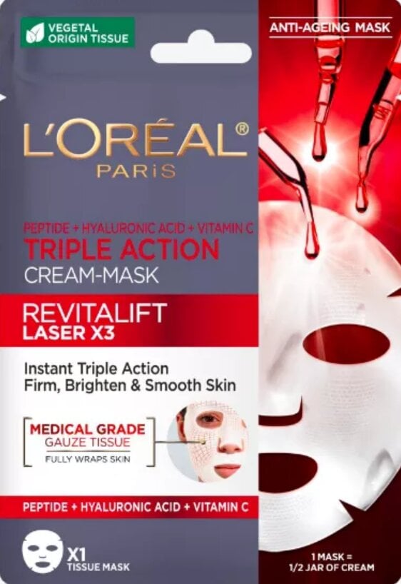 Lakštinė veido kaukė L'oreal Paris Revitalift Laserx3 28 g kaina ir informacija | Veido kaukės, paakių kaukės | pigu.lt