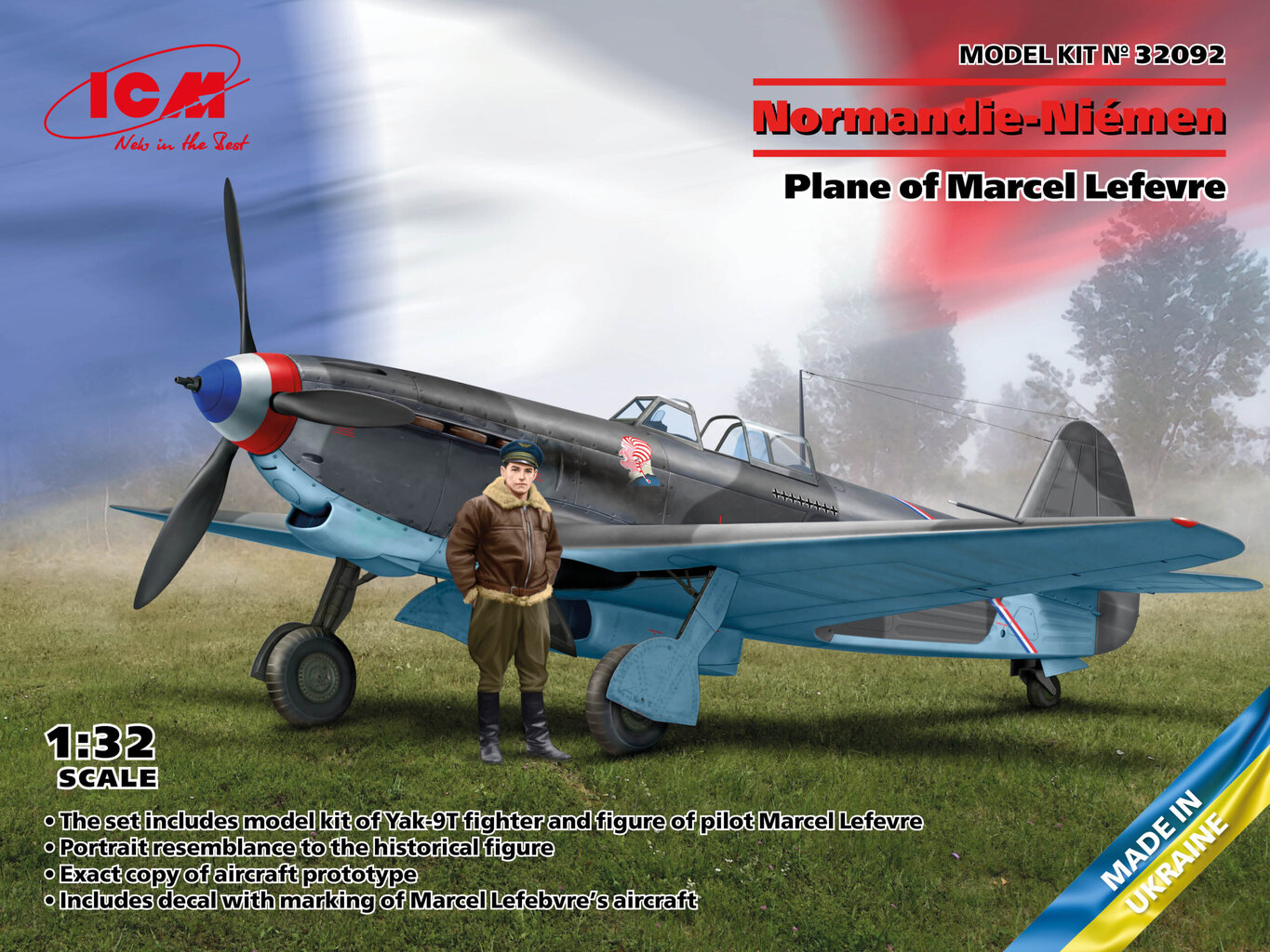 Klijuojamas Modelis ICM 32092 Normandie-Niemen. Plane of Marcel Lefevre Yak-9T with Figure 1/32 kaina ir informacija | Klijuojami modeliai | pigu.lt