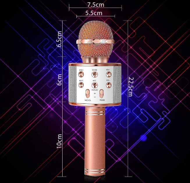 WS-858 belaidis karaoke mikrofonas- Bluetooth rankinis garsiakalbis, rožinis auksas цена и информация | Mikrofonai | pigu.lt