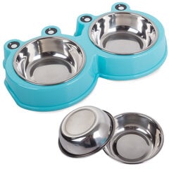Двойная металлическая миска для кошек 0,3л x 2 - синяя цена и информация | Миски, ящики для корма | pigu.lt