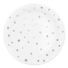 Popierinės lėkštės su žvaigždutėmis, baltos sp., 23cm, 6vnt. kaina ir informacija | Vienkartiniai indai šventėms | pigu.lt