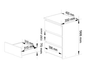 Naktinis staliukas Akord CL3, amtinio ąžuolo/baltas kaina ir informacija | Spintelės prie lovos | pigu.lt