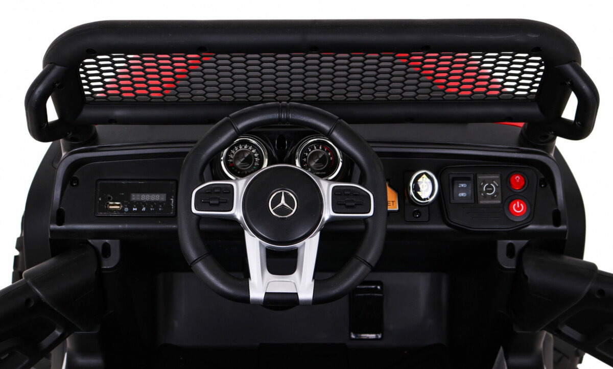 Vienvietis elektromobilis Mercedes Benz Unimog, juodas kaina ir informacija | Elektromobiliai vaikams | pigu.lt