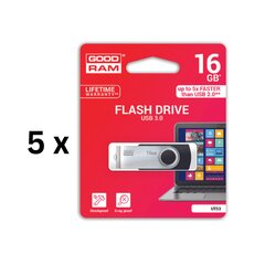 Atmintinė USB 3.0 GOODRAM UTS3 16GB, juoda sp. pakuotė 5 vnt. kaina ir informacija | Goodram Duomenų laikmenos | pigu.lt