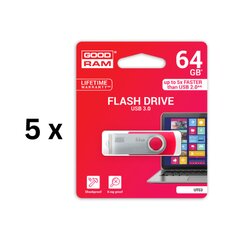 Atmintinė USB 3.0 GOODRAM UTS3 64GB, raudona sp. pakuotė 5 vnt. kaina ir informacija | Goodram Kompiuterinė technika | pigu.lt