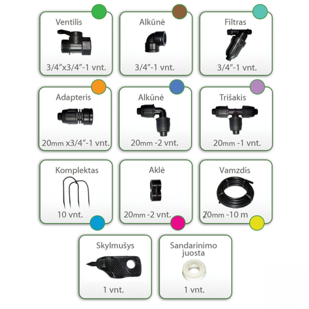 Šiltnamio laistymo sistema Keturkojis, 15 m kaina ir informacija | Laistymo įranga, purkštuvai | pigu.lt