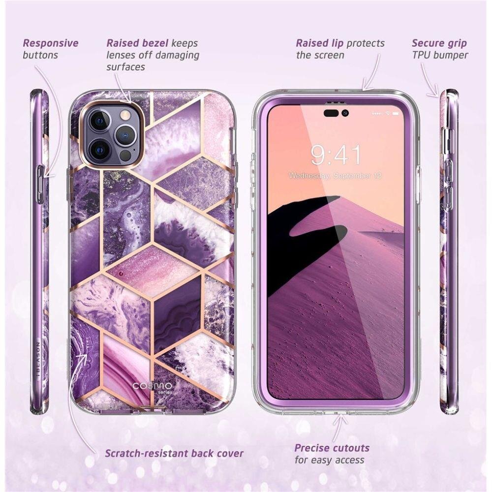 Supcase Cosmo iPhone 14 Pro Max Marble Purple kaina ir informacija | Telefono dėklai | pigu.lt