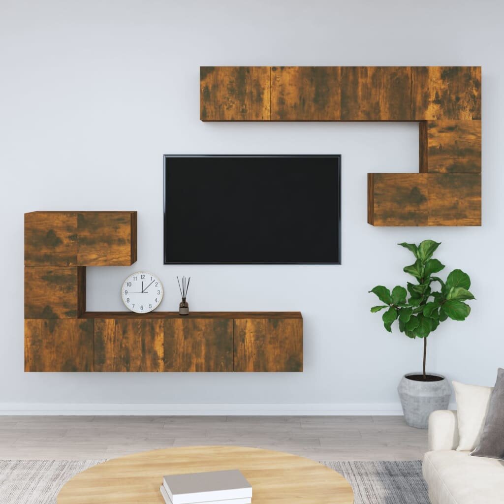 Sieninė televizoriaus spintelė, dūminio ąžuolo, mediena kaina ir informacija | TV staliukai | pigu.lt