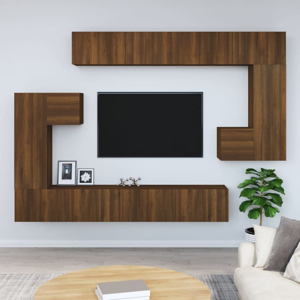 Sieninė televizoriaus spintelė, ruda ąžuolo, apdirbta mediena kaina ir informacija | TV staliukai | pigu.lt