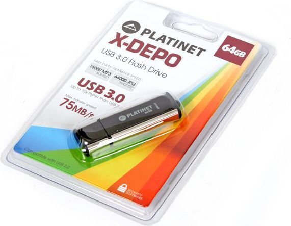 Platinet X-DEPO PMFU364 64 GB USB 3.0 Flash atmintis, juoda kaina ir informacija | USB laikmenos | pigu.lt