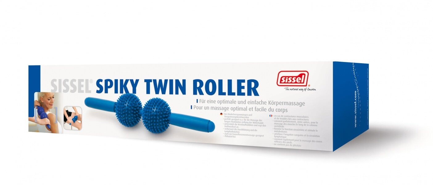 SISSEL® Spiky Twin Roller masažuoklis, mėlynas kaina ir informacija | Masažo reikmenys | pigu.lt