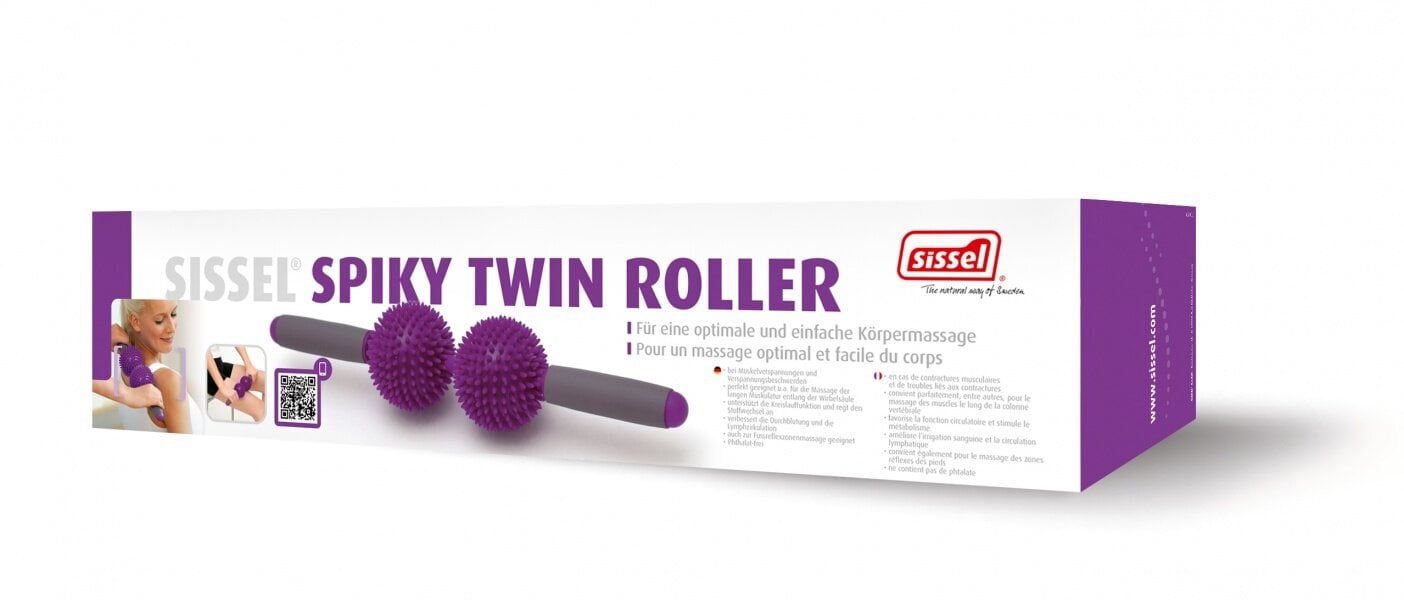 SISSEL® Spiky Twin Roller masažuoklis, violetinis kaina ir informacija | Masažo reikmenys | pigu.lt