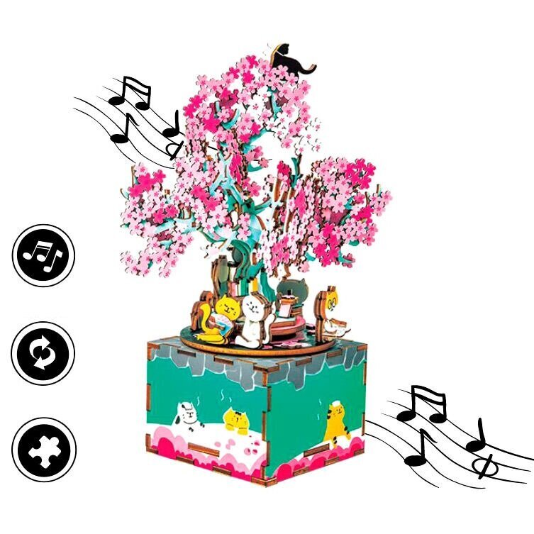3D dėlionė - muzikos dėžutė, vyšnių medis цена и информация | Dėlionės (puzzle) | pigu.lt
