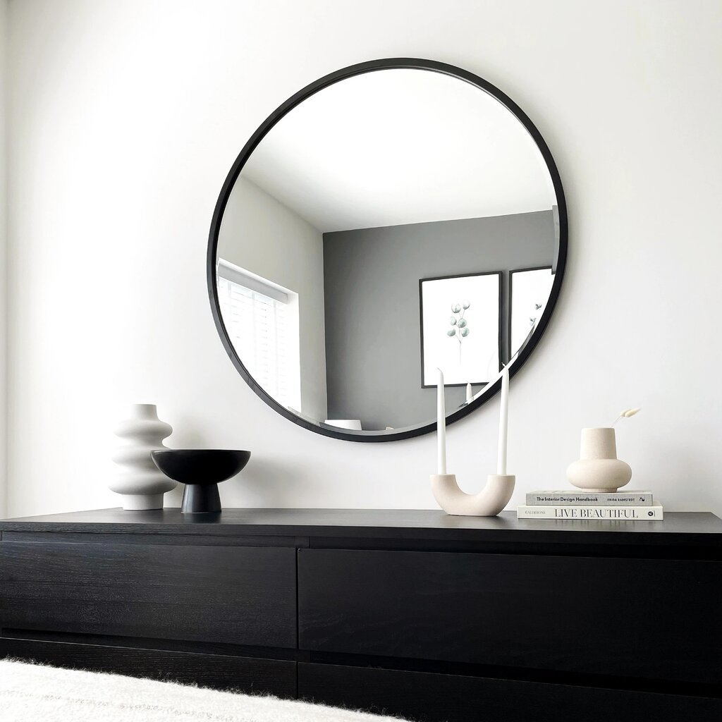 Pakabinamas veidrodis metalinis rėmas 60 cm, juodas цена и информация | Laikrodžiai | pigu.lt