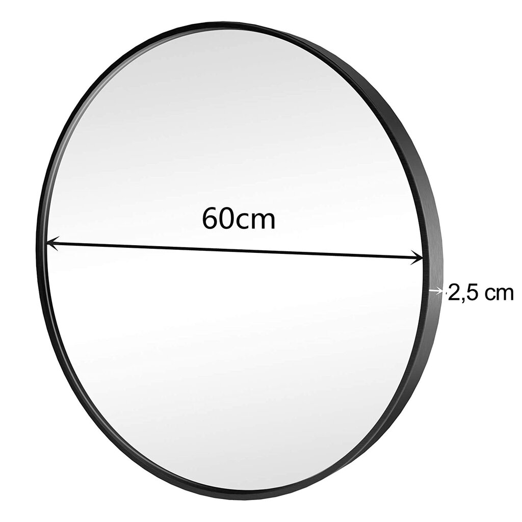 Pakabinamas veidrodis metalinis rėmas 60 cm, juodas цена и информация | Laikrodžiai | pigu.lt