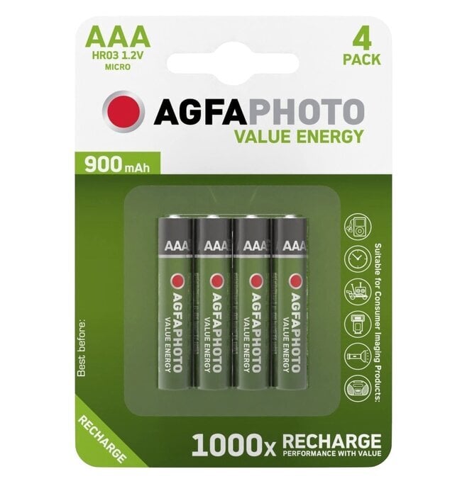 AgfaPhoto įkraunami elementai AAA 900mAh 4vnt. цена и информация | Elementai | pigu.lt