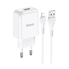 Универсальное зарядное устройство Hoco N2 USB / 5 В / 2.4 A + micro USB, провод 1м, белое цена и информация | Зарядные устройства для телефонов | pigu.lt
