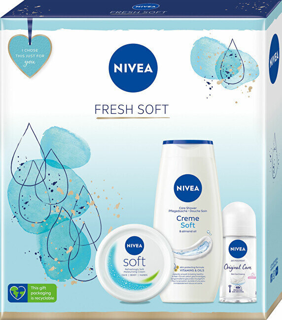 Kosmetikos dovanų rinkinys Nivea Box Fresh Soft: dušo želė, 250 ml + antiperspirantas, 50 ml + kremas, 100 ml. kaina ir informacija | Dušo želė, aliejai | pigu.lt