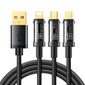 3in1 USB kabelis, 1,2m, juodas kaina ir informacija | Laidai telefonams | pigu.lt